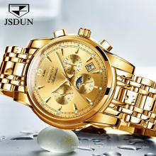 Relógio masculino da marca de luxo JSDUN 8750 Relógio masculino automático mecânico, cronógrafo, pulseira de aço inoxidável e relógio empresarial